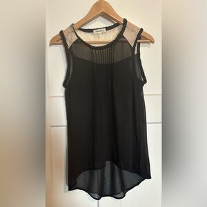🖤 Monteau Sheer Black Tank Top – Lace Shoulder Detail & High-Low Hem